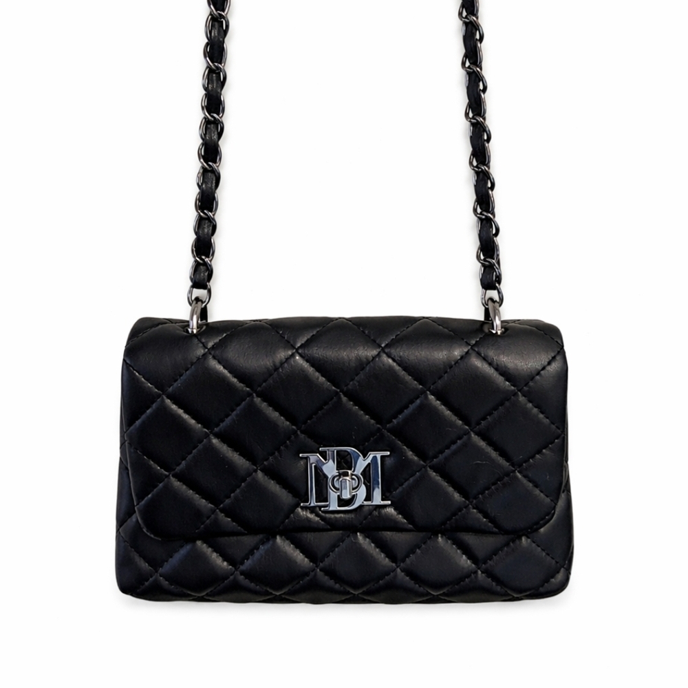 Badgley Mischka Black Quilted Leather Chain-Handle Crossbody